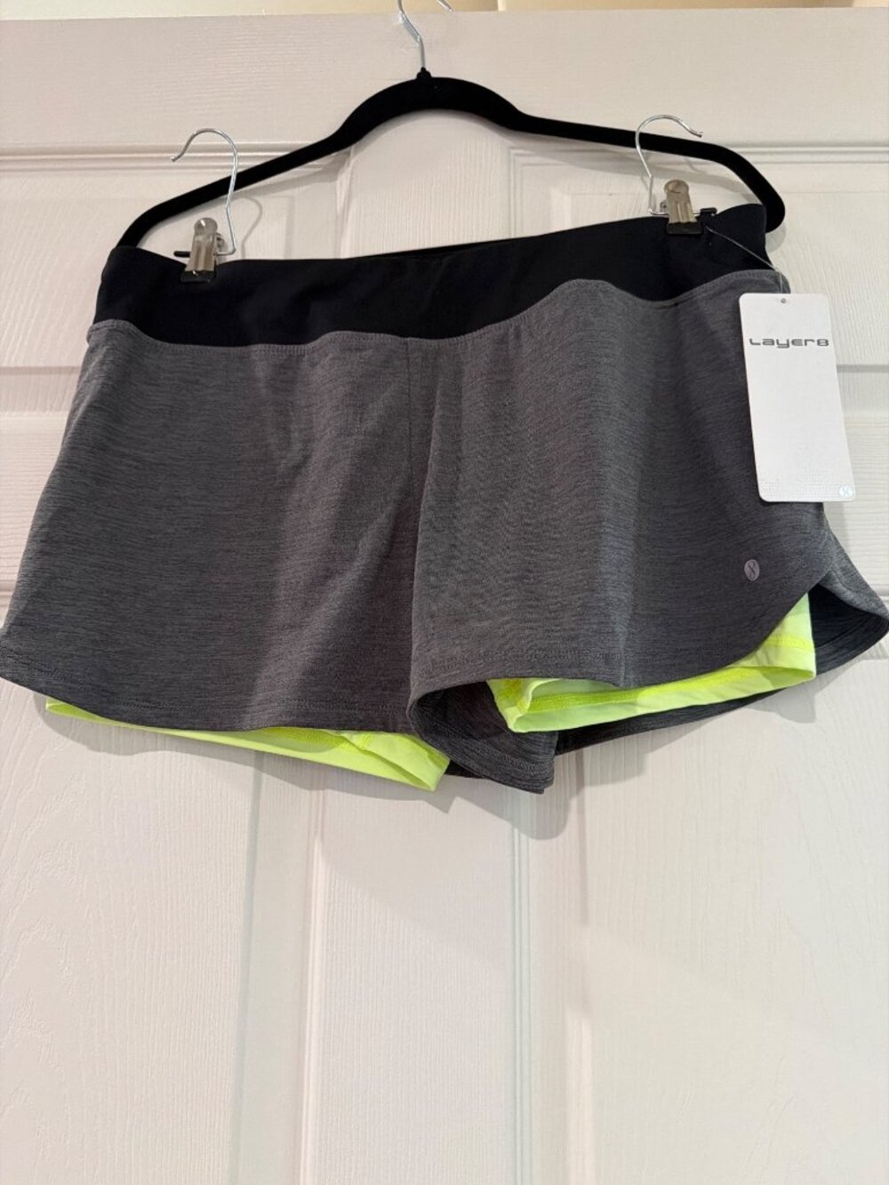 Layer 8 Womens Gray & Neon Yellow 2-In-1 Quick-Dry Athletic Shorts Size L Polyes